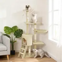 SUGIFT Katzenkratzbaum, Kratzbaum mit Höhle und Schlafnest, Katzenbaum mit Sisal, Beige | für Katzen bis 5 kg | Plüsch & Sisalstämme | 60 x 35 x 134 cm
