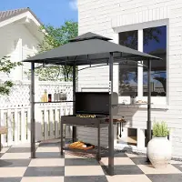 SUGIFT Grillpavillon mit LED-Licht, Gartengrillzelt doppelschichtig, Metall, Dunkelgrau | 243x148x248 cm | 8 Haken, 2 Ablagen