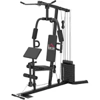 SUGIFT Multistation Heimtrainer Stahl Kunstleder, Kraftstation mit Gewichtsblock, Schwarz | Latzug & Butterfly | 45 kg | 180x108x200 cm