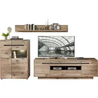 Lomadox TV Wohnwand mit Beleuchtung BURNHAM-36 in Eiche Nb. mit graphit, B/H/T ca. 309/185/44 cm