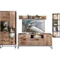 Lomadox Industrial TV-Wohnwand in Haveleiche Cognac Nachbildung mit graphit MINNEAPOLIS-55, B/H/T ca: 309/196/48 cm