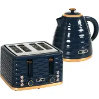 HOMCOM Wasserkocher-Toaster-Set mit 1,7 L Wasserkocher, 4 Scheiben-Toaster Blau