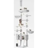 Markenlos Kratzbaum, Höhenverstellbarer XXL Katzenbaum 250cm-280cm, der bis zur Decke reicht, Katzenturm für große Katzen, mit Höhle, Hellgrau