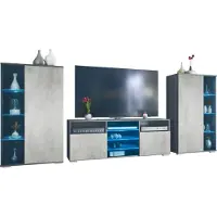 Vladon Wohnwand Davos, Anbauwand bestehend aus 2 Vitrinen und 1 TV-Board, Anthrazit matt/Beton Oxid Optik inkl. LED-Beleuchtung (329 x 134 x 35 cm)