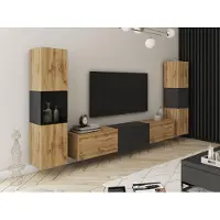 Mirjan 24 Wohnwand Berlin III, Stilvoll Wohnzimmer-Set, TV-Schrank, Modern Mediawand (Wotan Eiche / Wotan Eiche + Schwarzer Graphit, ohne Beleuchtung)
