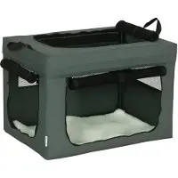 PawHut Hundetasche Hundebox mit Meshfenster, Katzentransportbox mit Kissen, Grau