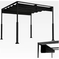 Markenlos Pergola Pavillon 3x3 m mit stabilem Stahlrahmen und verstellbarem Schiebedach, Terrassendach aus PA-beschichtetem Polyester, wetterfester Sonnenschutz für Garten und Terrasse (Schwarz)