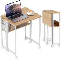 HOMCOM Schreibtisch Klappbar Kleiner 63 cm Klappschreibtisch mit Rollen Natur