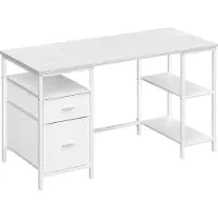 Songmics Computertisch mit 3 Ablagen 2 Schubladen 140 x 60 x 76 cm ahornweiß-wolkenweiß LWD104WF01