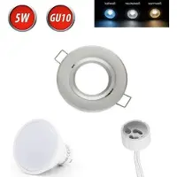 LED line Einbaustrahler GU10 Einbaurahmen 35° Schwenkbar Ø70mm Bohrloch Aluminium inkl. GU10 5W Warmweiß 350 Lumen LED Leuchtmittel Silber Rund