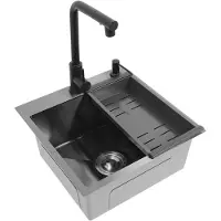 OEM Küchenspüle, Edelstahl, Auszieharmatur, Schwarz