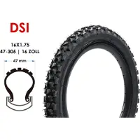 DSI Games 16 Zoll Fahrrad Reifen 16x1.75 MTB Mountain Bike Kinderrad 47-305 tire black