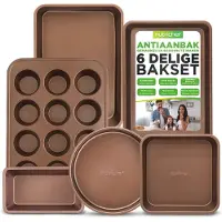 Nutrichef 6-teiliges antihaftbeschichtetes Backgeschirr-Set, Backformen aus Karbonstahl, inklusive Pl tzchenblechen, breiter und quadratischer Ba