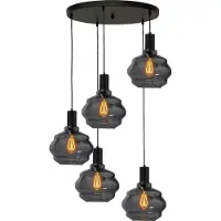 Masterlight Pendelleuchte Porto 5-flammig Glas Schwarz-Transparent Ø60cm