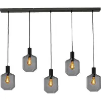 Masterlight Pendelleuchte Porto 5-flammig Glas Schwarz-Transparent 130x20cm