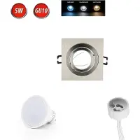 LED line Einbaustrahler GU10 Ø75-85mm Bohrloch Alu inkl. GU10 5W Warmweiß 350 Lumen LED Leuchtmittel Silber Brushed Eckig