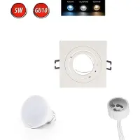 LED line Einbaustrahler GU10 Ø75-85mm Bohrloch Alu inkl. GU10 5W Kaltweiß 350 Lumen LED Leuchtmittel Weiß Brushed Eckig