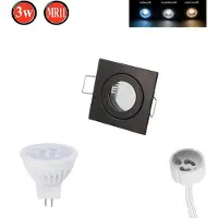 LED line Einbaustrahler MR11 Ø45mm Bohrloch Alu inkl. MR11 3W Neutralweiß 255 Lumen LED Leuchtmittel Schwarz Eckig