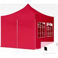 Markenlos 3x3m Faltpavillon mit 4 Seitenteilen, Stahl, rot