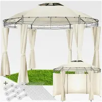 Markenlos Runder Gartenpavillon Ø 3,5 m, wasserabweisend, inkl. Seitenteile und Befestigungsmaterial (Creme)