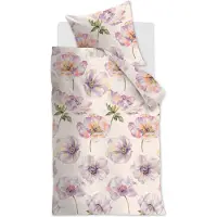 Beddinghouse Bettwäsche Satin - Sharon - Blumen lila 135 x 200 cm lila Blüten auf hellem Hintergrund