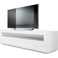 Vladon Lowboard Valencia, Germany, TV-Kommode mit 1 offenem Fach und 2 Klappen, Weiß matt/Weiß Hochglanz/Weiß Hochglanz (155 x 46 x 40 cm)
