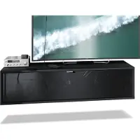 Vladon TV Board Lana 120 Hängeschrank Lowboard 120 x 29 x 37 cm, Germany, Korpus in Schwarz matt, Fronten in Schwarz Hochglanz | Große Farbauswahl