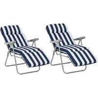 SUGIFT Sonnenliege klappbar 2er Set, Gartenliege verstellbar, Strandliege wetterfest, Blau-Weiß | 5 Positionen | 6 cm Polster | Stahl