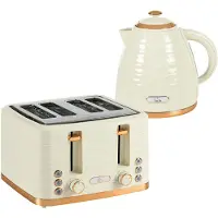 HOMCOM Wasserkocher-Toaster-Set mit 1,7 L Wasserkocher, 4 Scheiben-Toaster Beige
