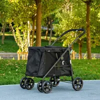 SUGIFT Hundebuggy klappbar mit Kissen, Hundewagen, Oxford-Gewebe, 3 Seitentaschen, Schwarz | 102x62x105 cm | 8,6 kg | 2 Sicherheitsleinen
