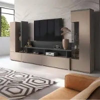 Lomadox Wohnzimmer Set mit Vitrine & Wohnwand in beige mit anthrazit, griffloses Design, 2-teilig - SELCE-63