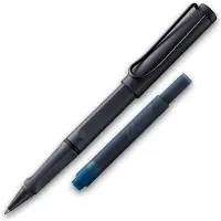 Lamy Tintenroller Safari Stahl Schwarz ROLL-INK Füller ergonomisch mit löschbare Füller Tintenpatrone blau