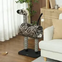 SUGIFT Katzenkratzbaum mit Tunnel, Kratzbaum im Zebra-Design, Juteseile, Spanplatte, Schwarz+Weiß | 3 Kratzstämme | 3,6 kg | 48,5x35x93 cm