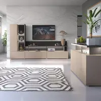 Lomadox Wohnzimmer Set mit Sideboard & Wohnwand in beige mit anthrazit, LED-Beleuchtung - SELCE-83