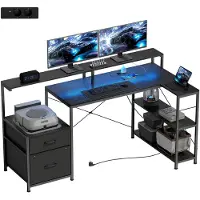 HOMCOM Gaming Tisch L-förmiger 165 x 80 cm Schreibtisch mit LED & Steckdosen