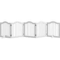 PawHut Absperrgitter Hund 5-teilig, 254,5 x 61 cm Faltbar Hundegitter mit Tür, Türschutzgitter mit 2 Stützfüßen, Freistehend Treppengitter für Küche