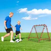SUGIFT Fußball Rebounder Rückprallwand PE-Netz Stahl pulverbeschichtet, Fußballtor klappbar verstellbar, Rot | wetterfest | 5,9 kg | 100 x 68–95 cm