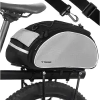 BundiGlassware Fahrradtasche für Gepäckträger 13 L Klett-Befestigung Schultergurt Tragegriff Reflektoren Wasserabweisend für Fahrrad Rennrad E-Bike Motorrad Schwarz-Grau 14096