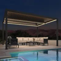 PURPLE LEAF Pavillon Lamellenpergola 3x4,25 m mit LED, wasserdicht, winterfest, Alu verstellbare Lamellen für Garten, Grau