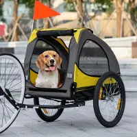 SUGIFT Fahrradanhänger Hund, Hundeanhänger mit Netzfenster & Universalkupplung, Oxford & Stahl, Gelb | 140 x 71 x 83 cm | bis 20 kg | 13,5 kg