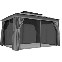 Welikera Pavillon 3,8x3m Wasserabweisend Stabil Winterfest Gartenpavillon mit Doppeldach Vorhänge Moskitonetz Haken Dunkelgrau