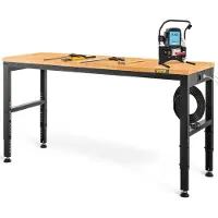 Zerbaco Höhenverstellbare Werkbank 135 x 46 x 72 - 97 cm Spanntisch, 900 kg Gewichtskapazität Arbeitstisch, Braun Klappbare Werkzeugbank aus Kaltgewalzter Stahl, Multifunktionswerktisch für Lager & Büro