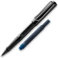 Lamy Tintenroller Safari Schwarz ROLL-INK Füller ergonomisch mit löschbare Füller Tintenpatrone blau