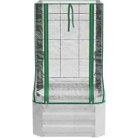 SUGIFT Pflanzkasten Stahl verzinkt, Hochbeet 3-in-1 mit Gewächshaus und Rankgitter, Silber-Grün | wetterfest | 76 L | 53x53x90 cm