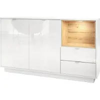 Vladon Sideboard Kommode Metro, Germany, Korpus in Weiß Hochglanz / Fronten in Weiß Hochglanz mit Einsatz in Eiche Natur, inkl. LED Beleuchtung