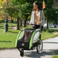 SUGIFT Kinderfahrradanhänger 2-in-1 mit Schiebefunktion, Fahrradanhänger Jogger Stahlrahmen, Grün-Schwarz | 142 x 75 x 101 cm | 15,2 kg | 20-Zoll-Luftreifen
