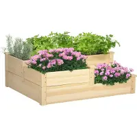 BundiGlassware Hochbeet mit 3 Pflanzkästen, 3-stufiges Design, offenere Boden, 108 cm x 88 cm x 36 cm, Natur