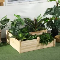 Sweiko Hochbeet mit 3 Pflanzkästen, 3-stufiges Design, offenere Boden, 108 cm x 88 cm x 36 cm, Natur