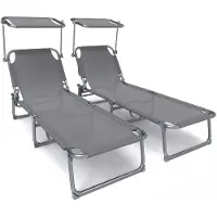 VOUNOT 2er Set Sonnenliege Klappbar, Gartenliege Strandliege mit Sonnenschutz und Verstellbarer Rückenlehne, Grau