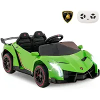 Costway Lamborghini Elektroauto, Kinderfahrzeug mit 2,4-G Fernbedienung, LED Scheinwerfer, Hupe & Musik, 3-6 km/h, Kinderauto Elektro für Kinder 3+ Grün